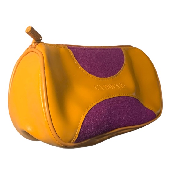 NEW! VTG Retro Clinique Tan Orange PVC Purple Felt Cosmetic Makeup Bag Travel - Picture 2 of 6